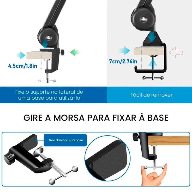 Suporte para microfone de mesa profissional ajustável, braço articulado para Hyperx Qucast e outros microfones