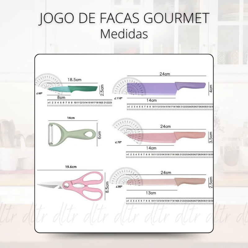 Conjunto de Facas Profissionais Coloridas em Aço Inoxidável: 6 Peças para Churrasco e Cozinha