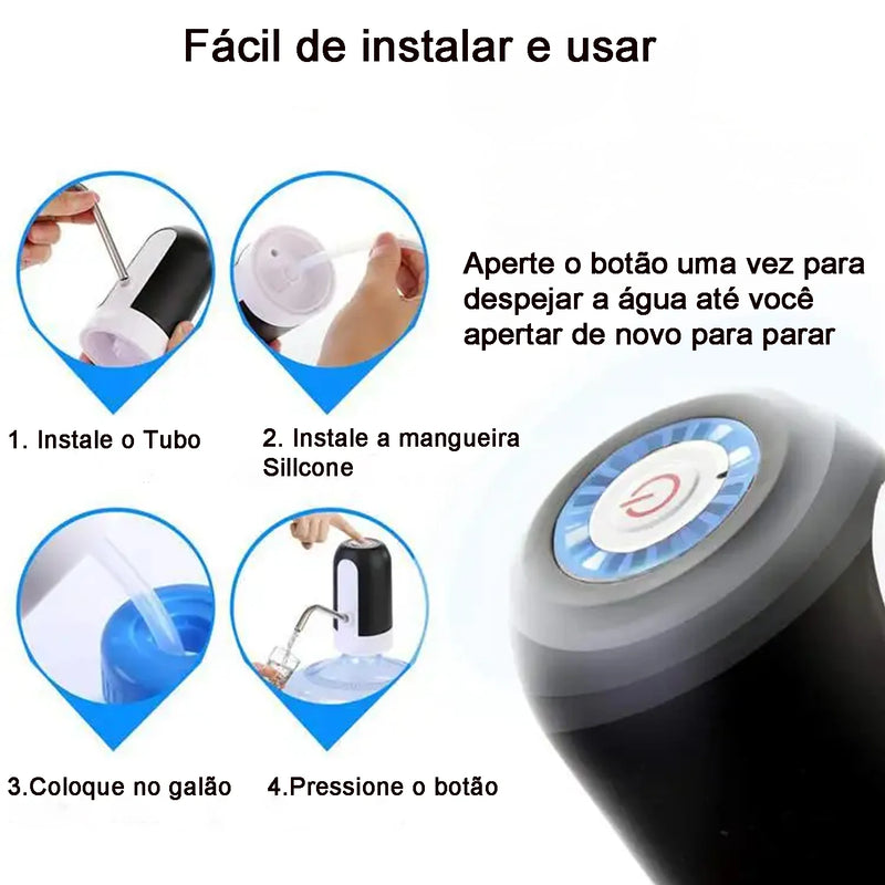 Dispensador de Água Portátil USB Recarregável com Bomba Automática