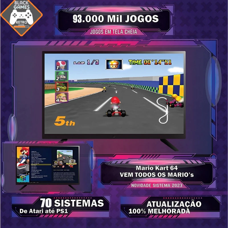 Console Retro Elite com 140 Mil Jogos Clássicos, 4K, 128GB e 2 Controles Sem Fio