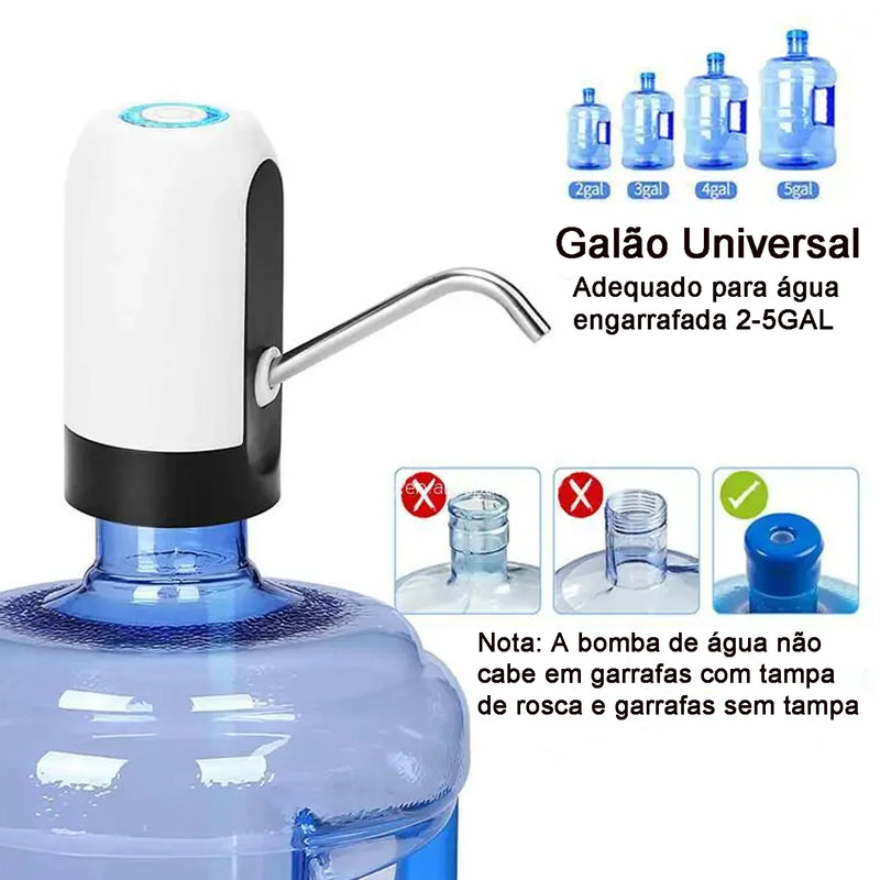 Dispensador de Água Portátil USB Recarregável com Bomba Automática