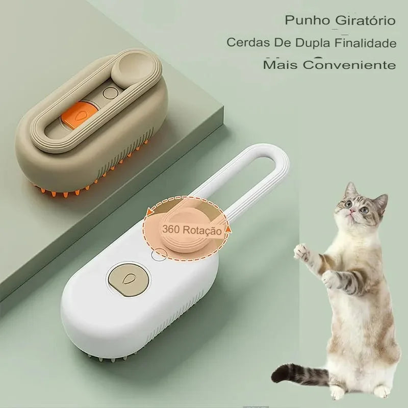 Escova a Vapor 3 em 1 para Pets: Pente de Massagem e Remoção de Pelos para Cães e Gatos