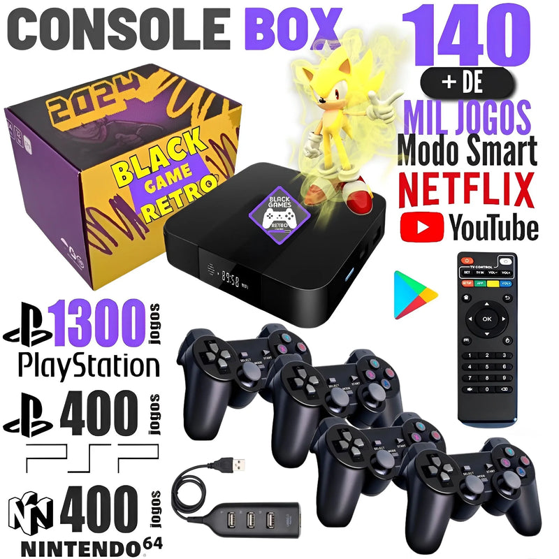 Console Retro Elite com 140 Mil Jogos Clássicos, 4K, 128GB e 2 Controles Sem Fio