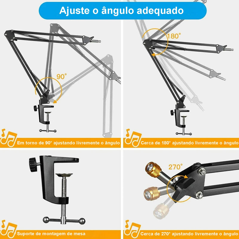 Suporte para microfone de mesa profissional ajustável, braço articulado para Hyperx Qucast e outros microfones