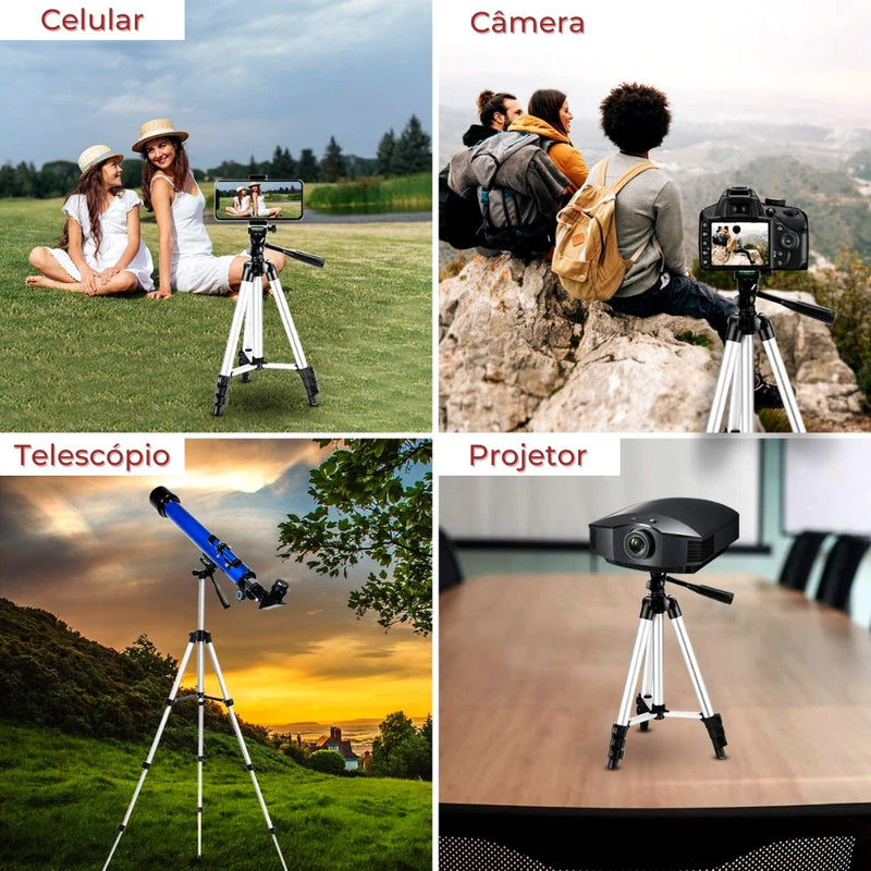 Tripé Profissional Universal Ajustável em Altura: Telescópico, Portátil para Câmeras GoPro, Smartphones e Fotografia